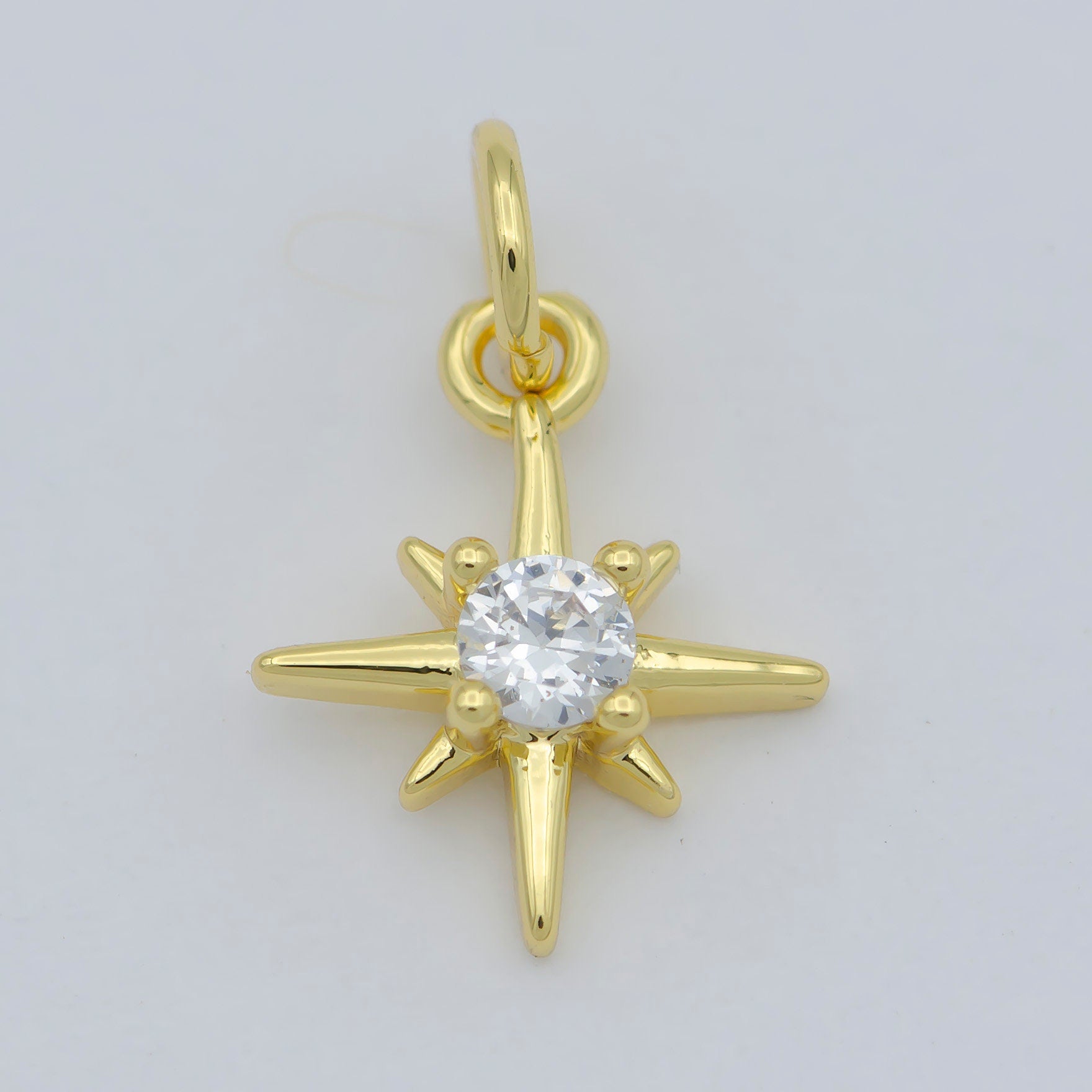 Gold North Star Charm 24k Gold Filled Cz Star Charm, Polaris Charm, Celestial Jewelry Twinkle Star Charm for Necklace Earring