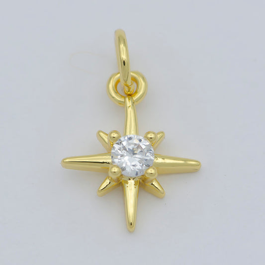 Gold North Star Charm 24k Gold Filled Cz Star Charm, Polaris Charm, Celestial Jewelry Twinkle Star Charm for Necklace Earring
