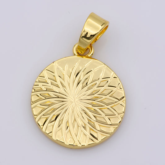 Gold Filled Art Deco Coin Pendant Necklace | Geometric Charm for Jewelry Making Supply SunBurst Charm, J-913