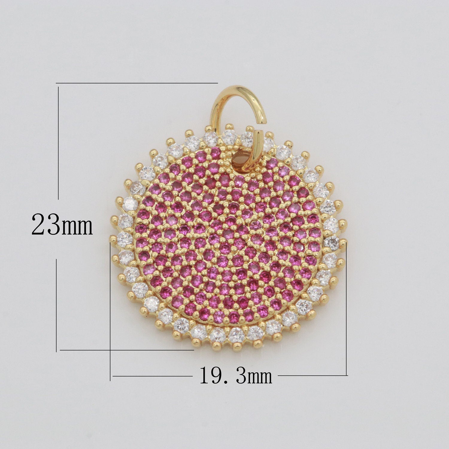 Gold Sun Fuschia Charm Cubic Celestial Sunshine Round Cz Charm for Jewelry Making