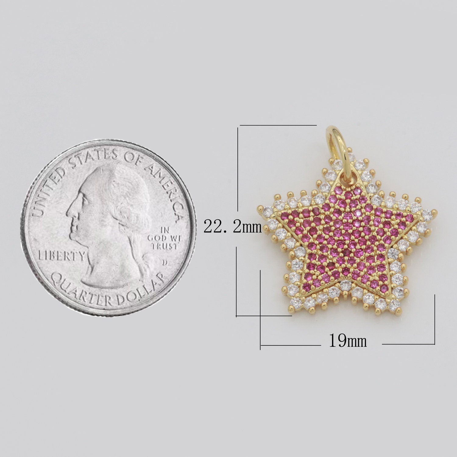 Gold Star Fuschia Charm Cubic Celestial Star Round Cz Charm for Jewelry Making