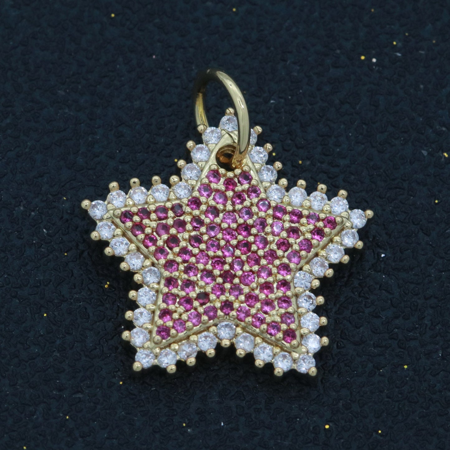 Gold Star Fuschia Charm Cubic Celestial Star Round Cz Charm for Jewelry Making