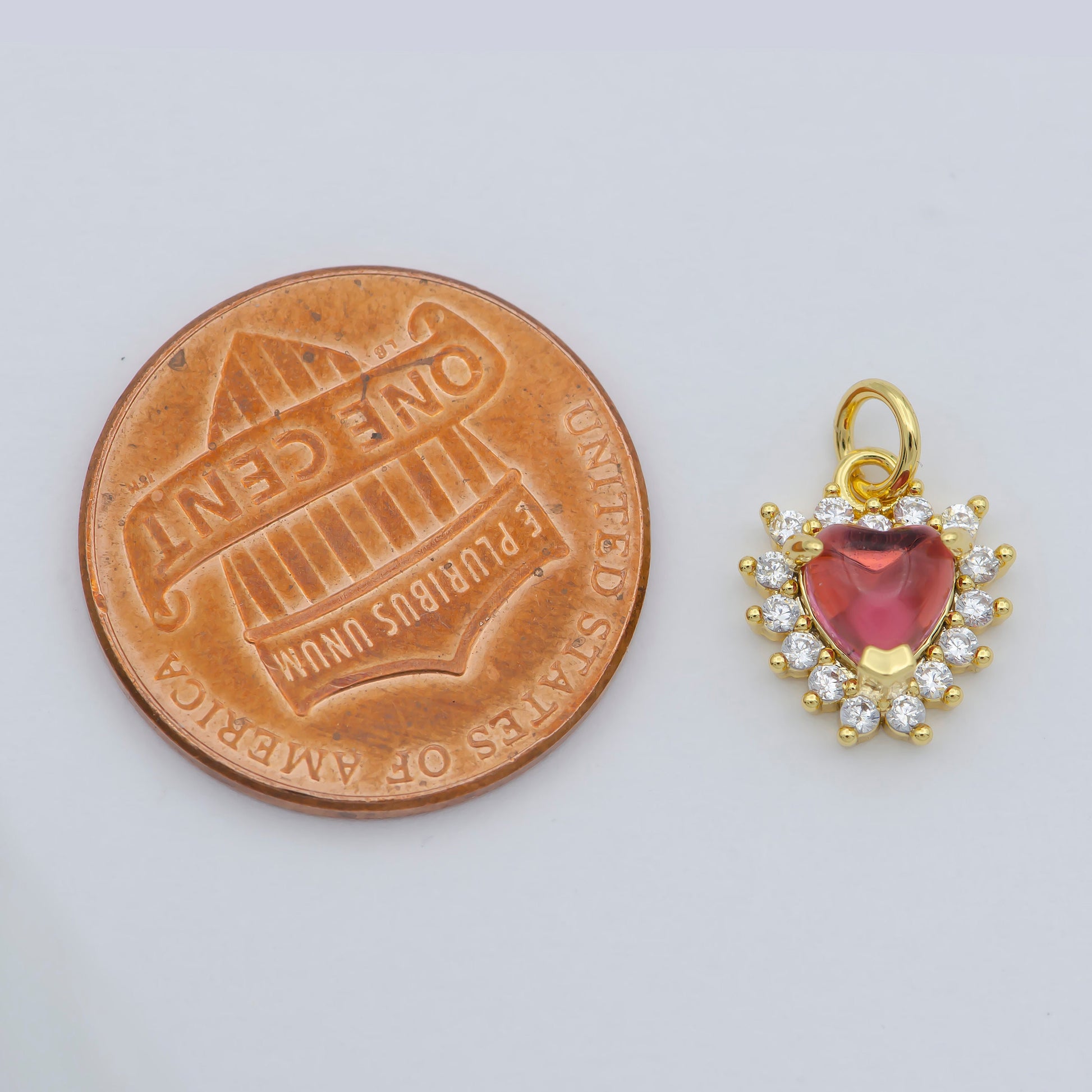 Mini Gold Heart Cubic Pave Charms, Red Love Charm, Cz Charm ,Gold Love charm Relationship Jewelry Inspired M-376
