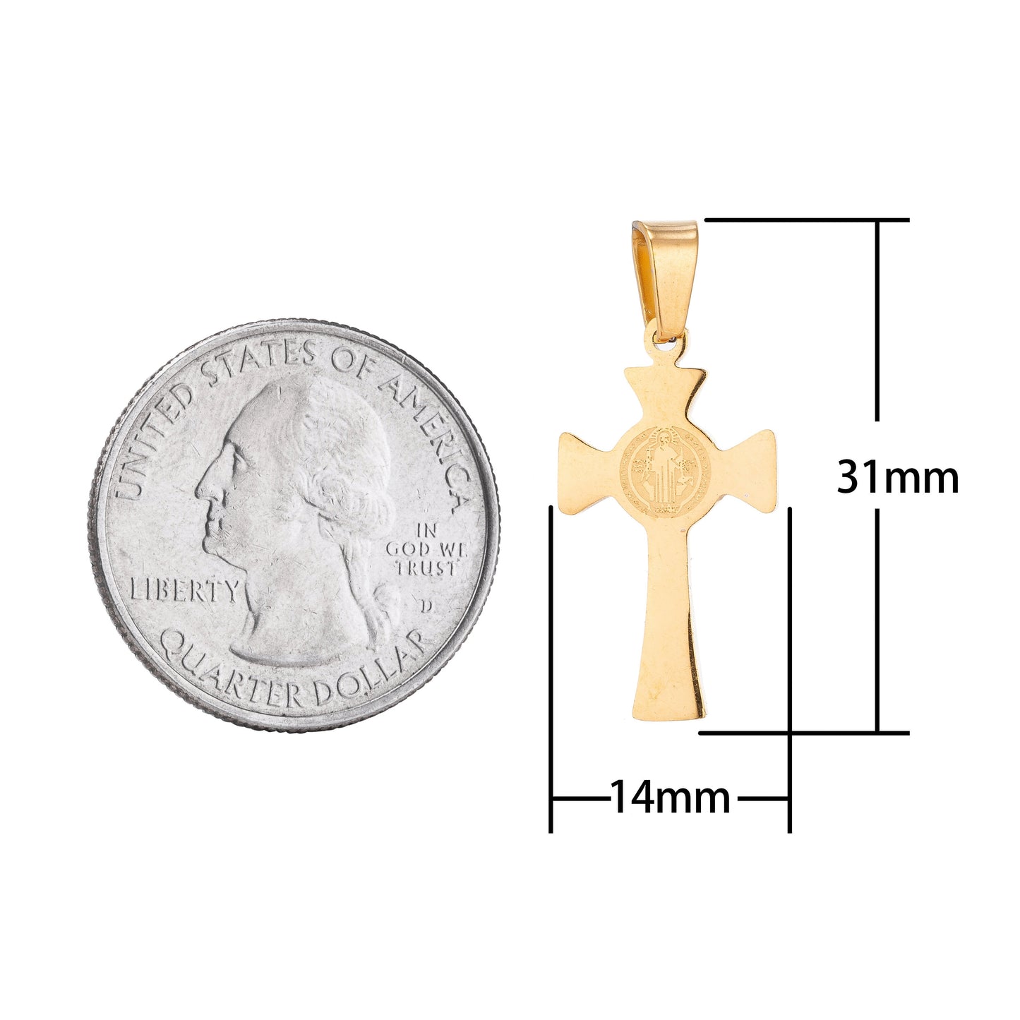 24K Gold Filled Traditional Classic Dainty Saint Benedict Cross San Benito Crucifix Pendant Necklace
