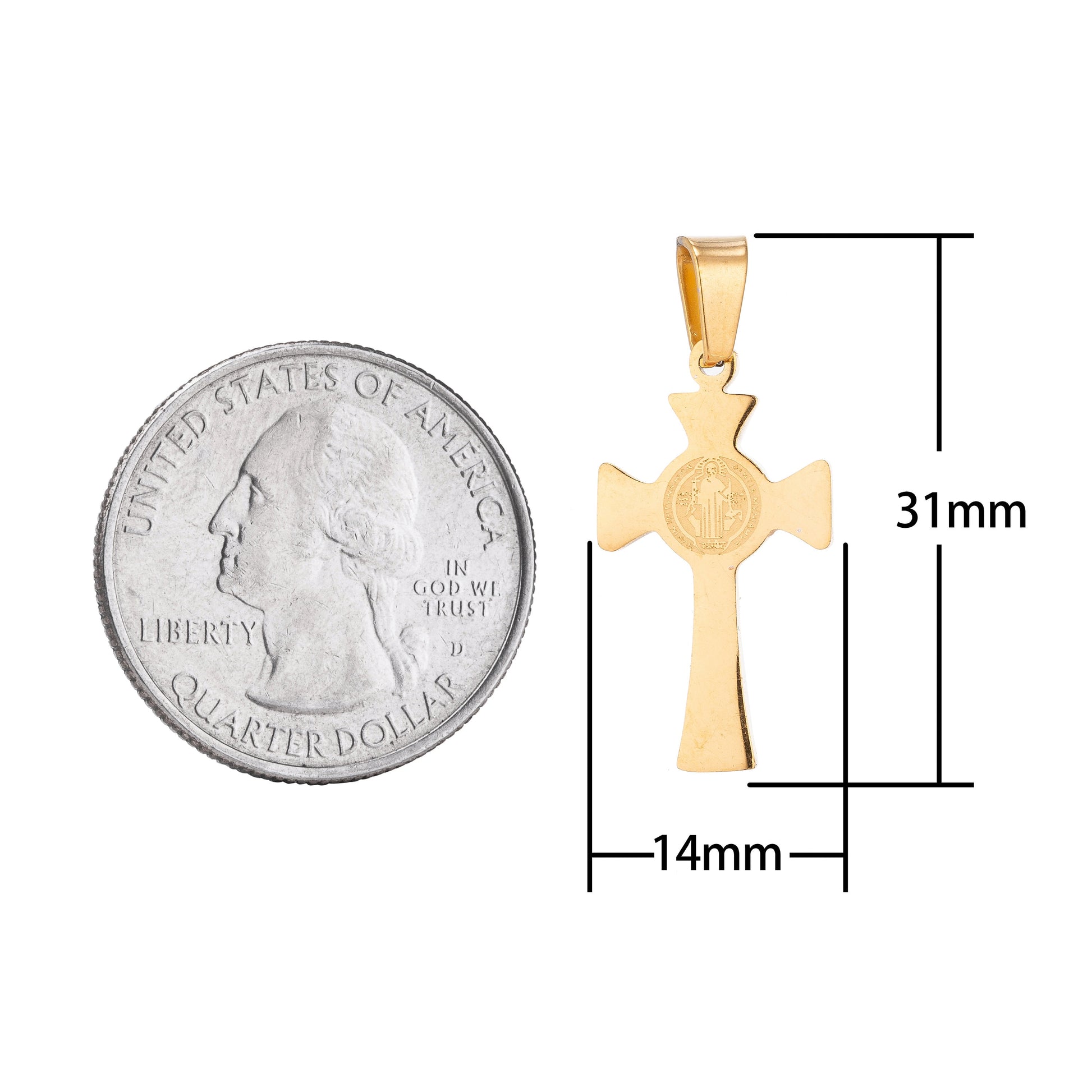 24K Gold Filled Traditional Classic Dainty Saint Benedict Cross San Benito Crucifix Pendant Necklace
