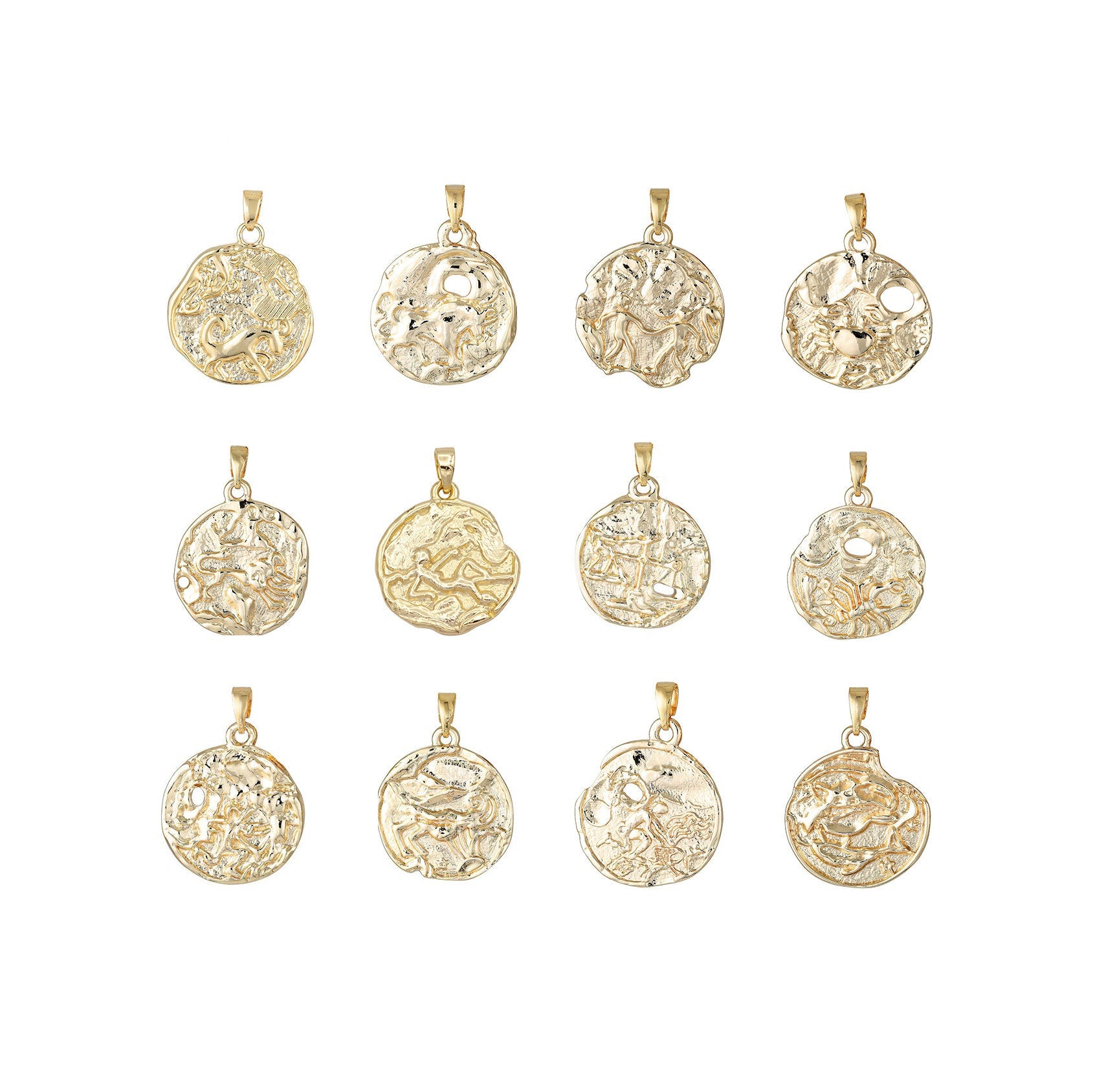 Gold Zodiac Constellation Charms Large Astrology Charms Horoscope Charm, Add On Charm for Personalized Necklace Supply Rustic Charm