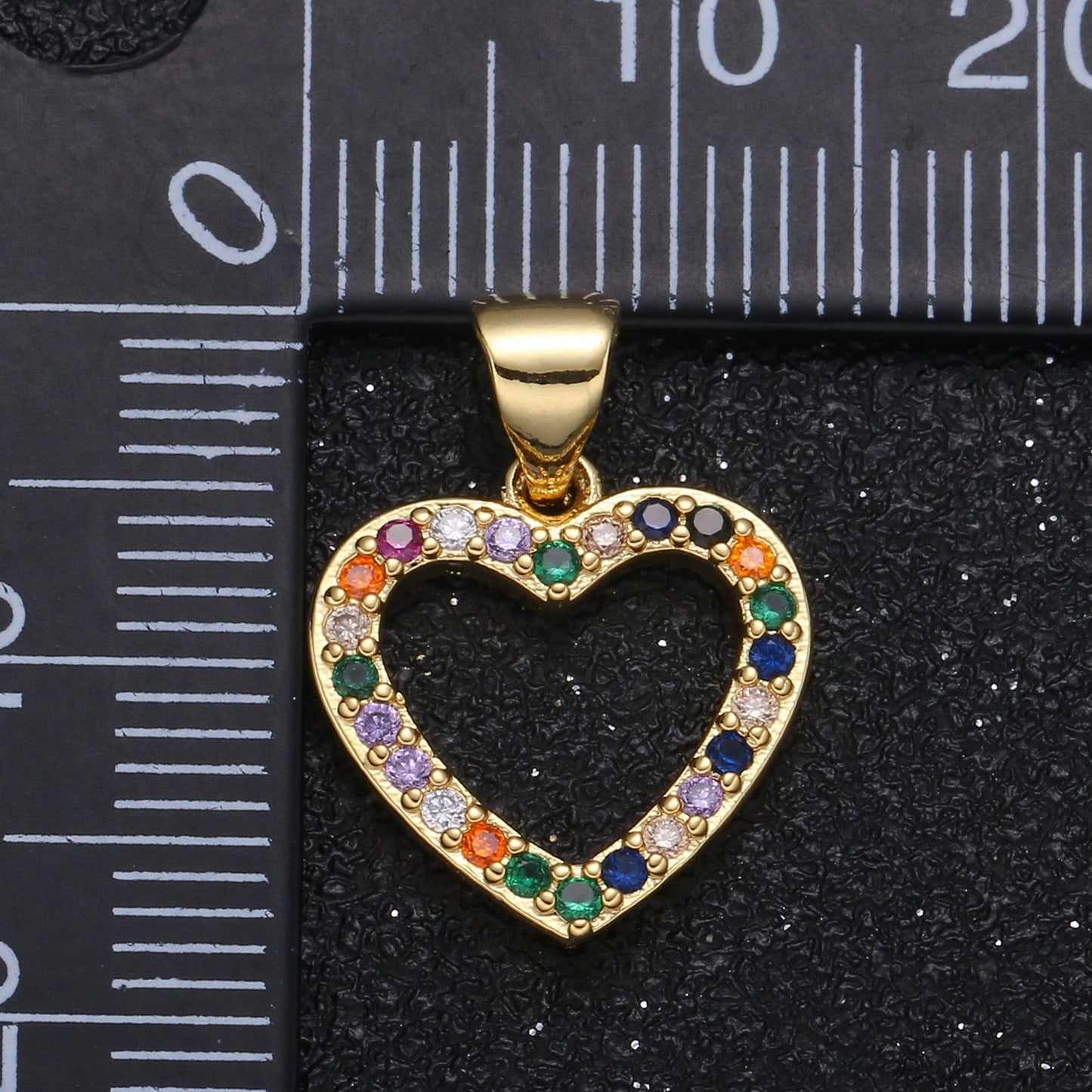 Gold Multi Color Micro Pave CZ Heart Charm, Colorful Cubic Zirconia Pendant, Wreath of gold Heart Pendant, Love Jewelry, 114