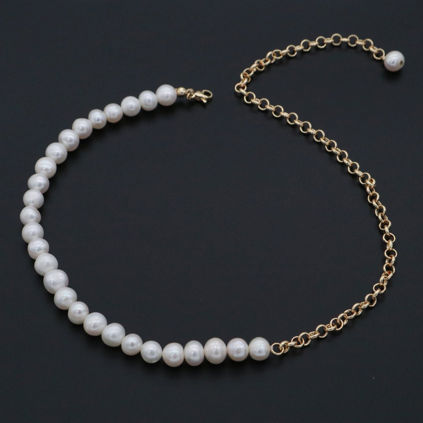 Fresh Water Pearl Necklace, Oval Link Chain Necklace, Pearl Necklace, 18 inch Necklace Mix Metal Beaded Gold Chain, WA268