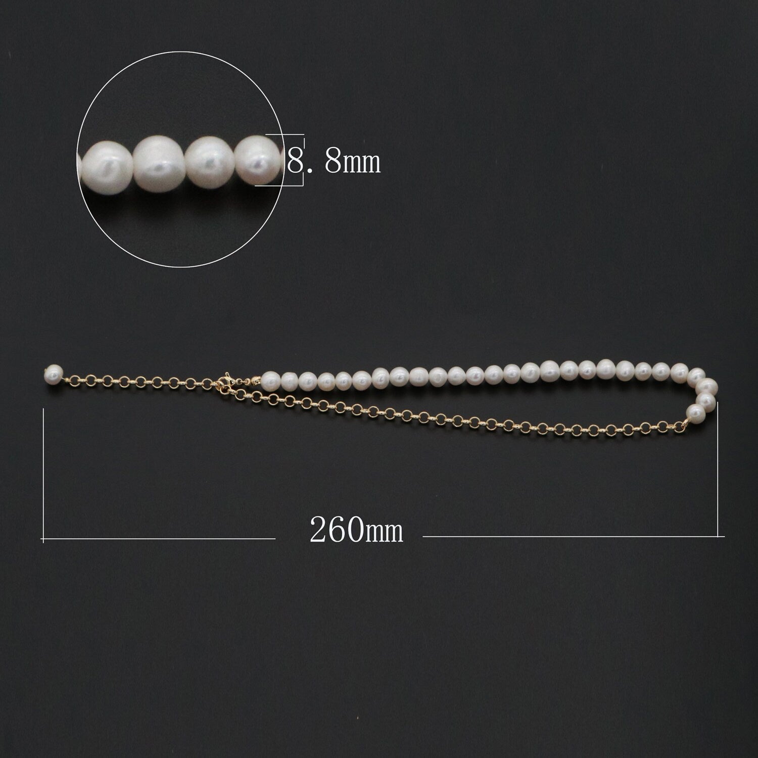 Fresh Water Pearl Necklace, Oval Link Chain Necklace, Pearl Necklace, 18 inch Necklace Mix Metal Beaded Gold Chain, WA268