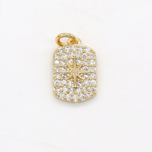 12.5x8mm CZ Pave Gold Star Charms, Tag Pendant, Dainty Celestial Pendant Cubic Star Charm for Bracelet Earring Necklace -521
