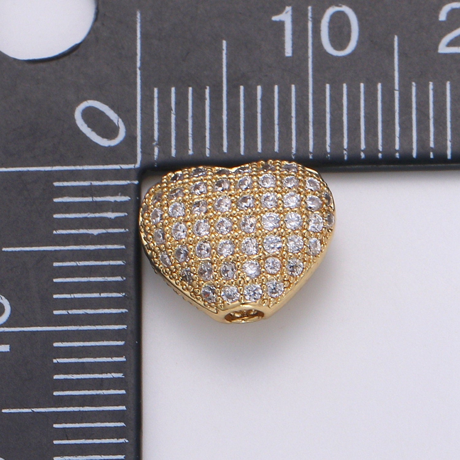 1pc CZ Gold Large Hole Heart Pattern Spacer Bead,DIY Jewelry Making European Charms Beaded Bracelet, Size 10x12mm Hole 2mm, -1062 ,1063
