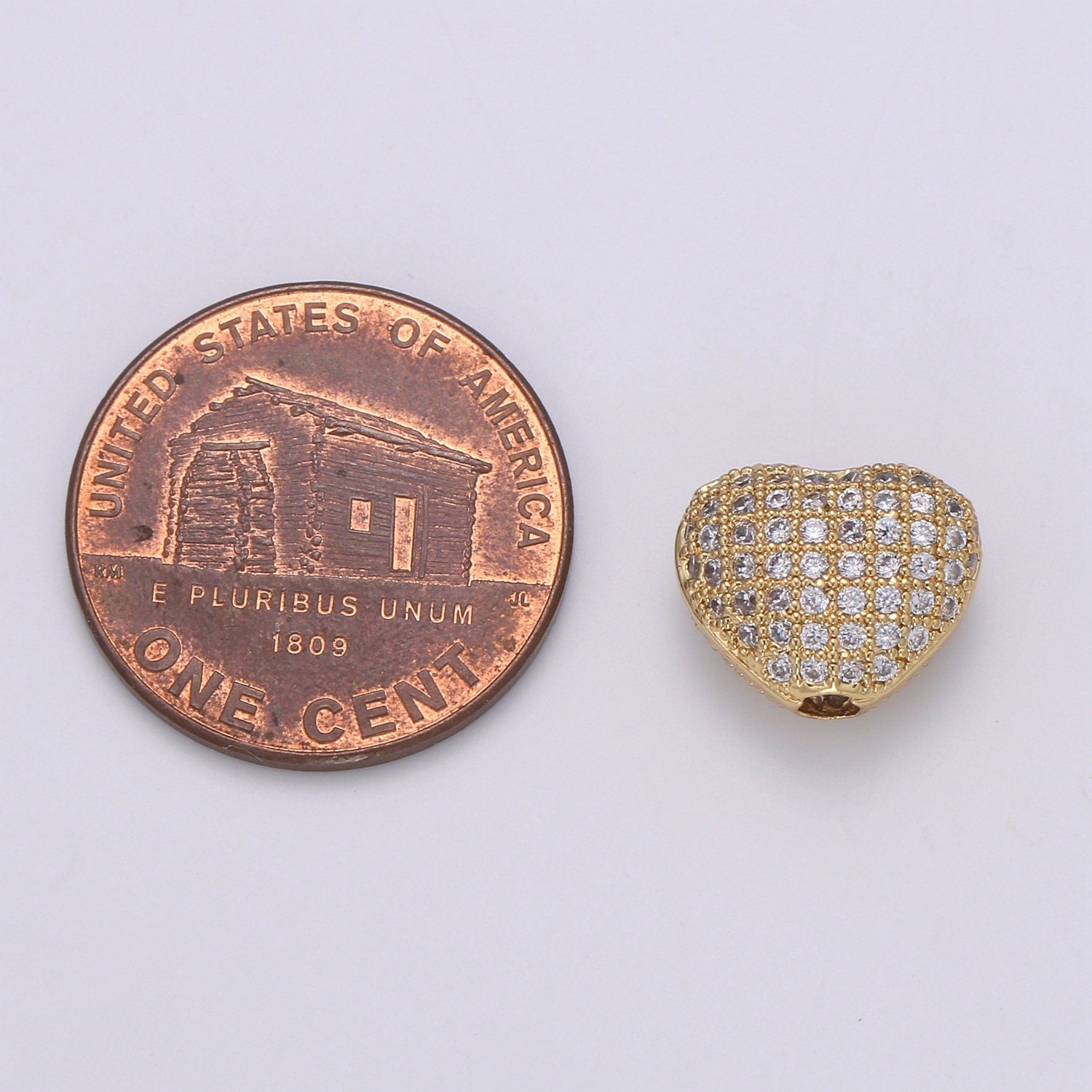 1pc CZ Gold Large Hole Heart Pattern Spacer Bead,DIY Jewelry Making European Charms Beaded Bracelet, Size 10x12mm Hole 2mm, -1062 ,1063