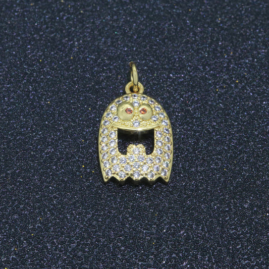 Ghost Charm, 14K Gold Filled CZ Micro Pave Ghost Pendant, Ghost Scary Halloween Jewelry Making Pendant for Necklace Earring Bracelet, M-552