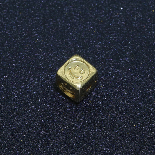 8mm Gold Filled Square Spacer Beads, Gold Happy Face Spacer Beads, Gold Smile Face Beads for Bracelet Necklace Component