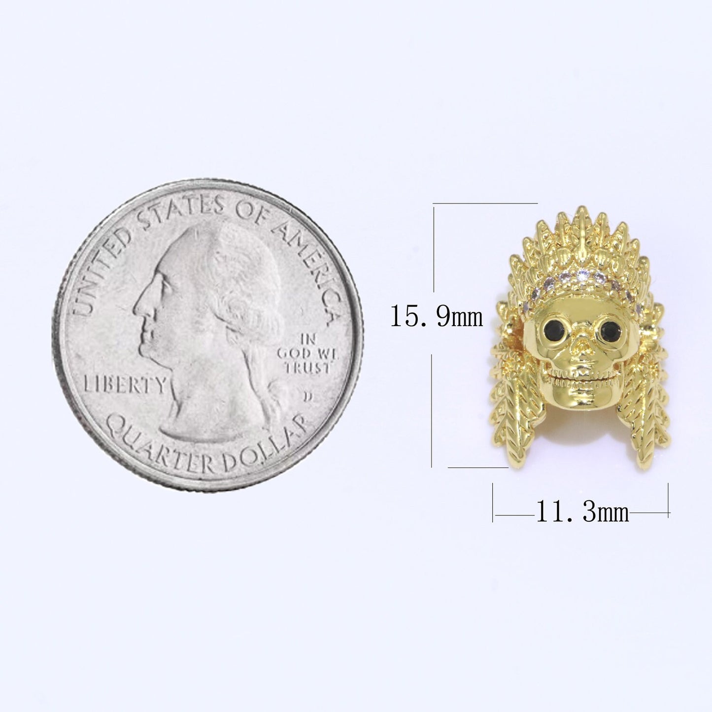 Native American Indian Head Charm Bead, Indian Chef Head Micro Pave CZ, Indian Skull Head Charm Bead, DIY, Jewelry Making, 16x11mm