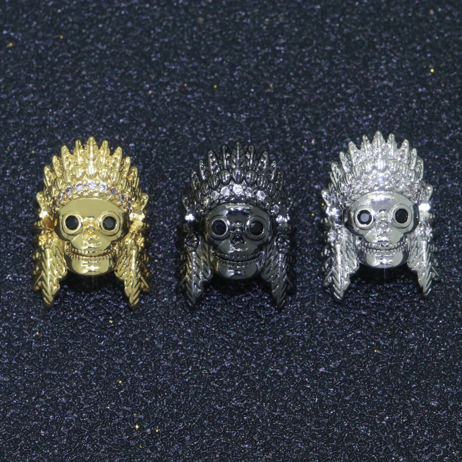 Native American Indian Head Charm Bead, Indian Chef Head Micro Pave CZ, Indian Skull Head Charm Bead, DIY, Jewelry Making, 16x11mm