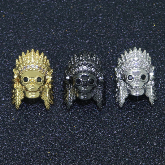 Native American Indian Head Charm Bead, Indian Chef Head Micro Pave CZ, Indian Skull Head Charm Bead, DIY, Jewelry Making, 16x11mm