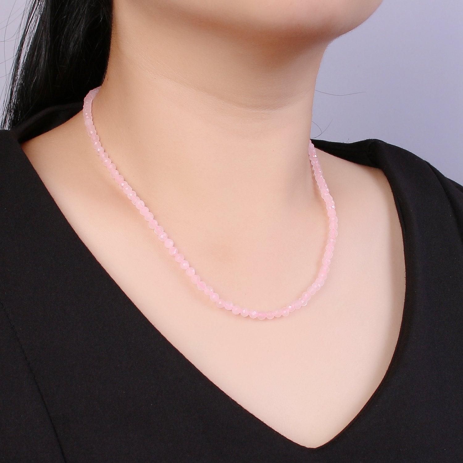 Delicate Clear quartz Beads Necklace 4mm Dainty stone beaded necklace, Merriment Minimalist jewelry, Birthday gift for women WA-15