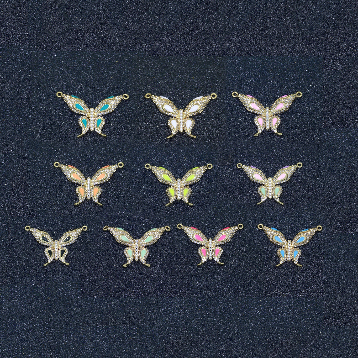 14K Gold Filled Mariposa Butterfly Charm Connector Enamel Butterfly Charm Cubic Zirconia Pendant for Necklace Component Link Connector