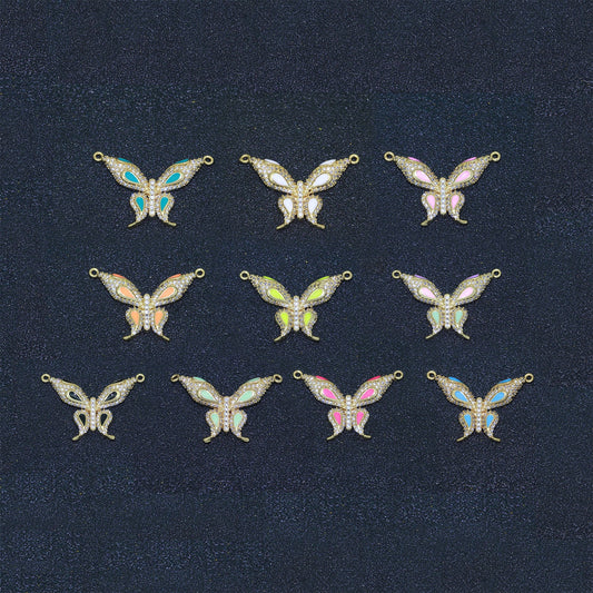 14K Gold Filled Mariposa Butterfly Charm Connector Enamel Butterfly Charm Cubic Zirconia Pendant for Necklace Component Link Connector