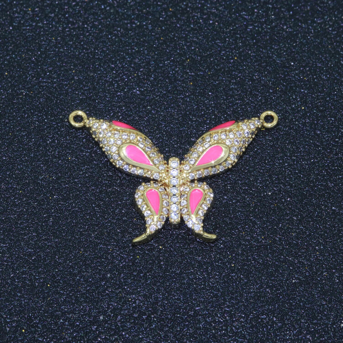 14K Gold Filled Mariposa Butterfly Charm Connector Enamel Butterfly Charm Cubic Zirconia Pendant for Necklace Component Link Connector