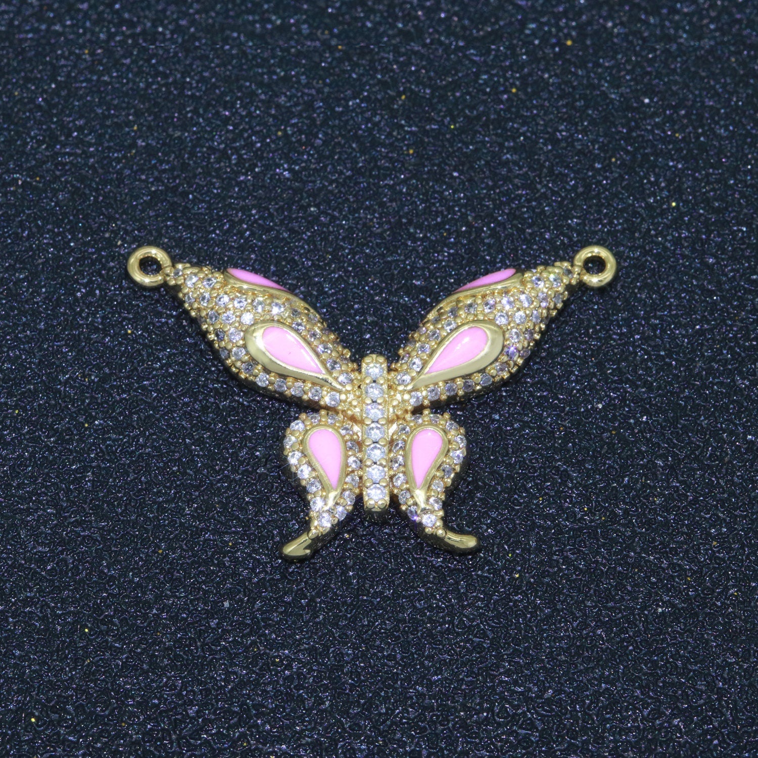 14K Gold Filled Mariposa Butterfly Charm Connector Enamel Butterfly Charm Cubic Zirconia Pendant for Necklace Component Link Connector