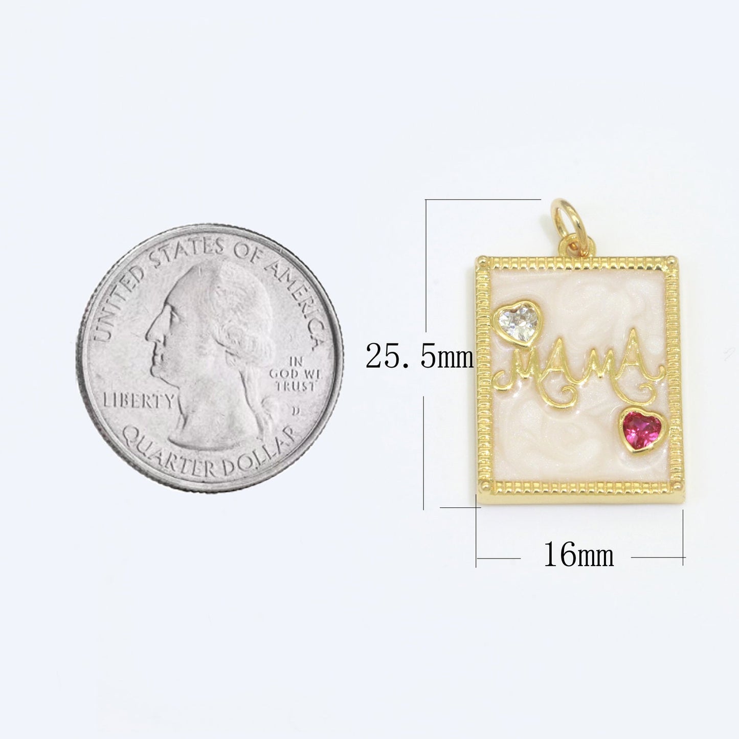 Mother of pearl Mama Letter Square Pendant Charm, Mother's day gift 24k Gold Filled Charm jewelry making for Necklace Supply