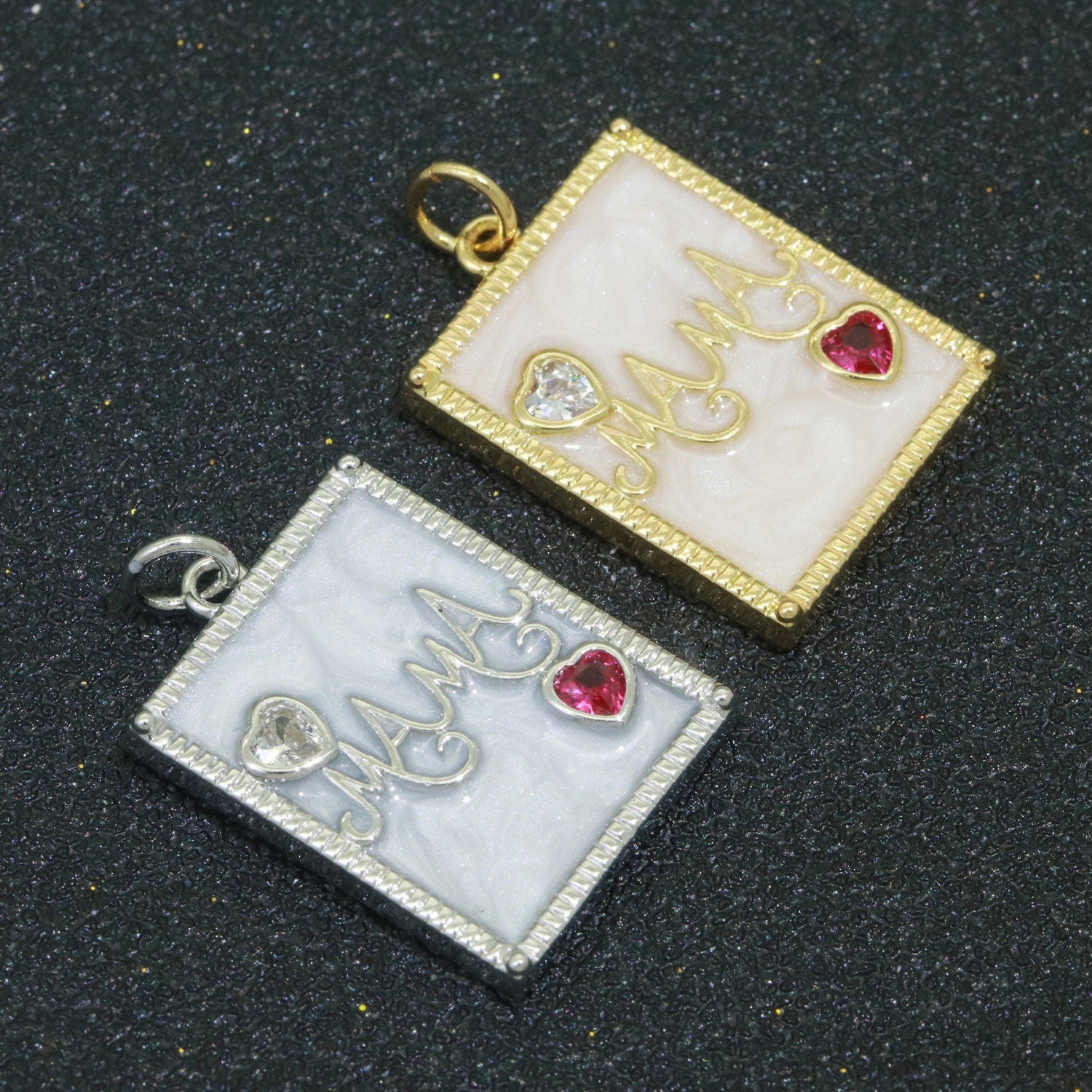 Mother of pearl Mama Letter Square Pendant Charm, Mother's day gift 24k Gold Filled Charm jewelry making for Necklace Supply
