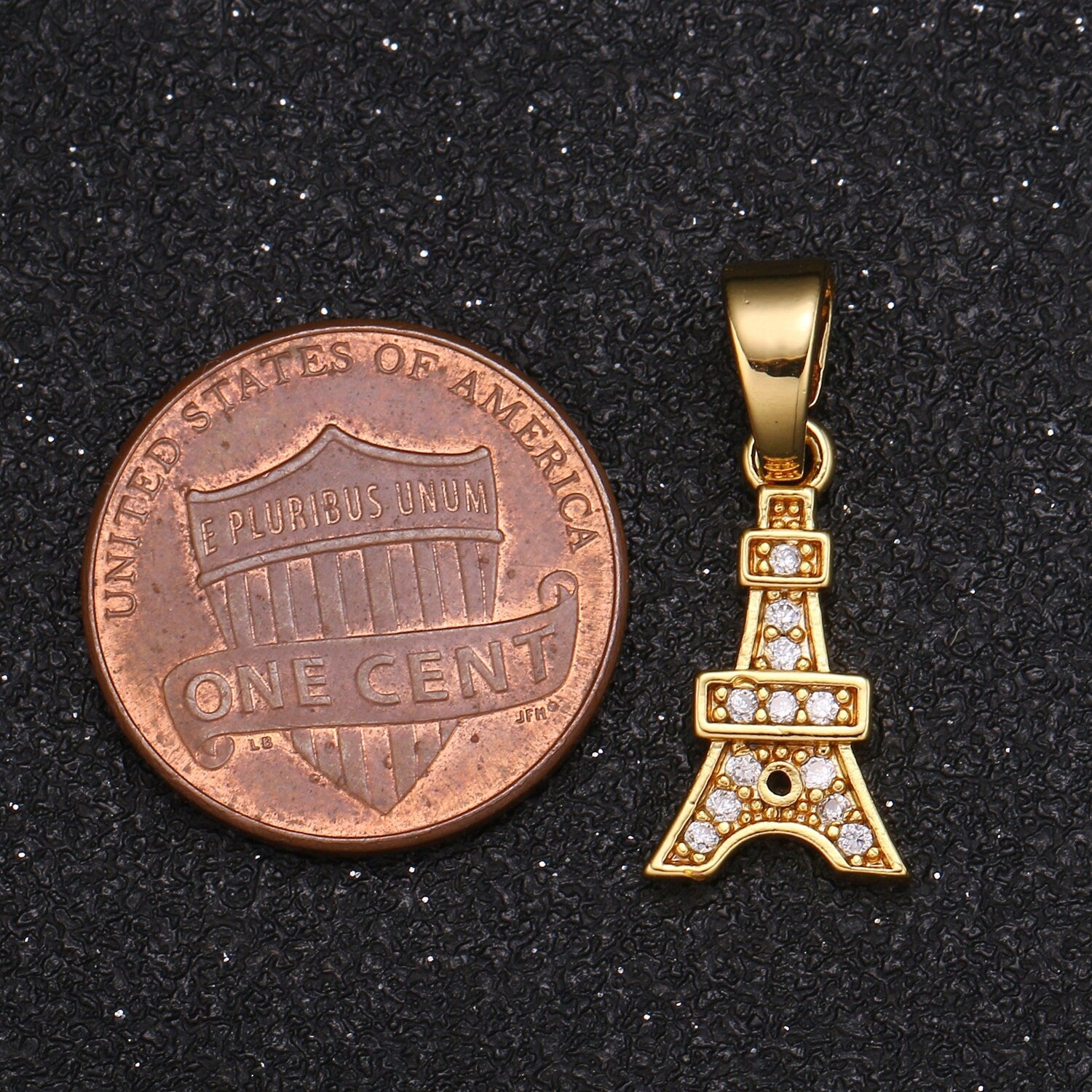 Dainty Eiffel Tower Gold Charm,Cubic Pave Paris Pendant, CZ Gold Tower Pendant for Necklace Bracelet Supply, -426