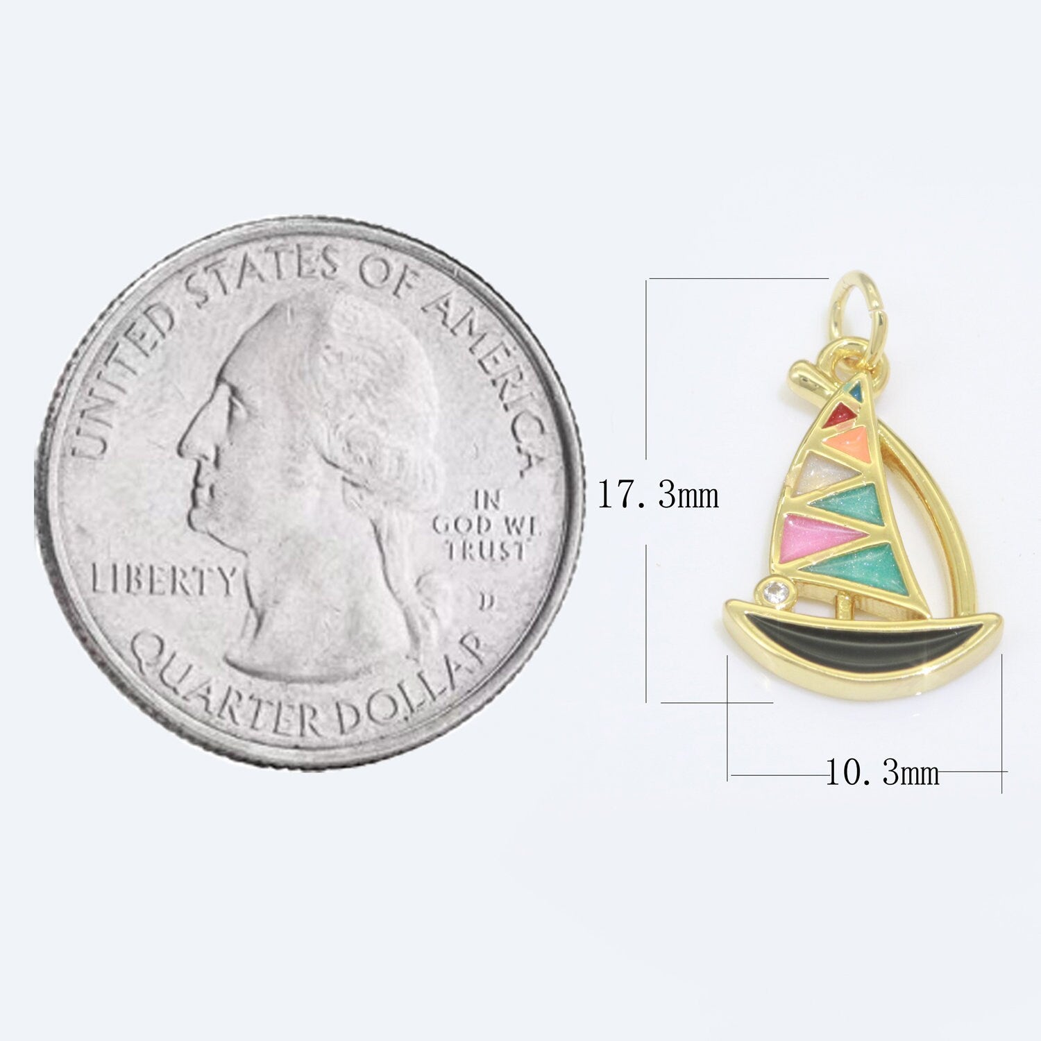 Dainty Sail Boat Charm Multi Color Enamel Gold Filled Charm for Necklace Earring Bracelet Component