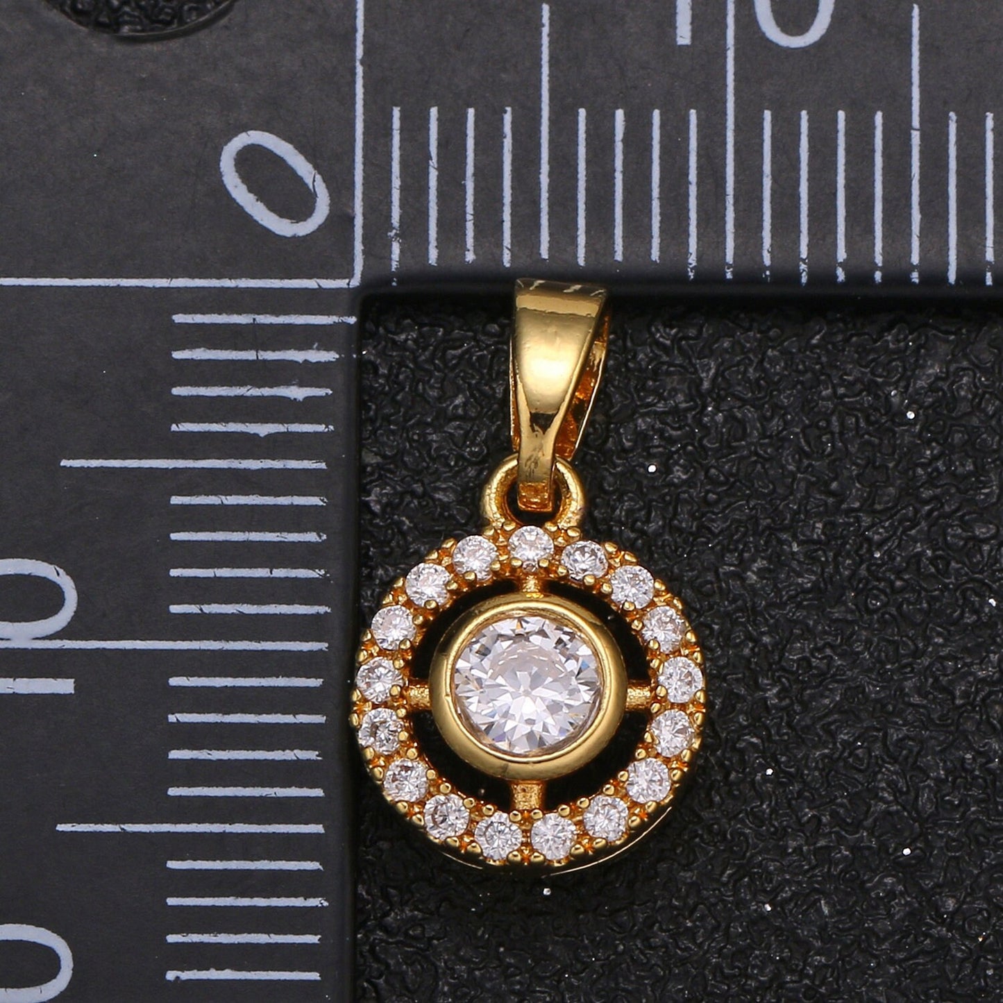 Gold Round Charm Micro Pave Charm, Cubic Solitaire Jewelry Pendant Luxury Charm for Jewelry Supply -422