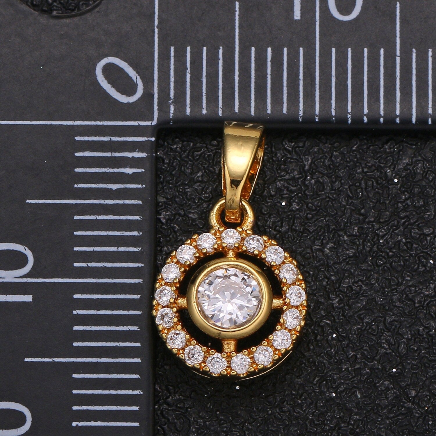 Gold Round Charm Micro Pave Charm, Cubic Solitaire Jewelry Pendant Luxury Charm for Jewelry Supply -422