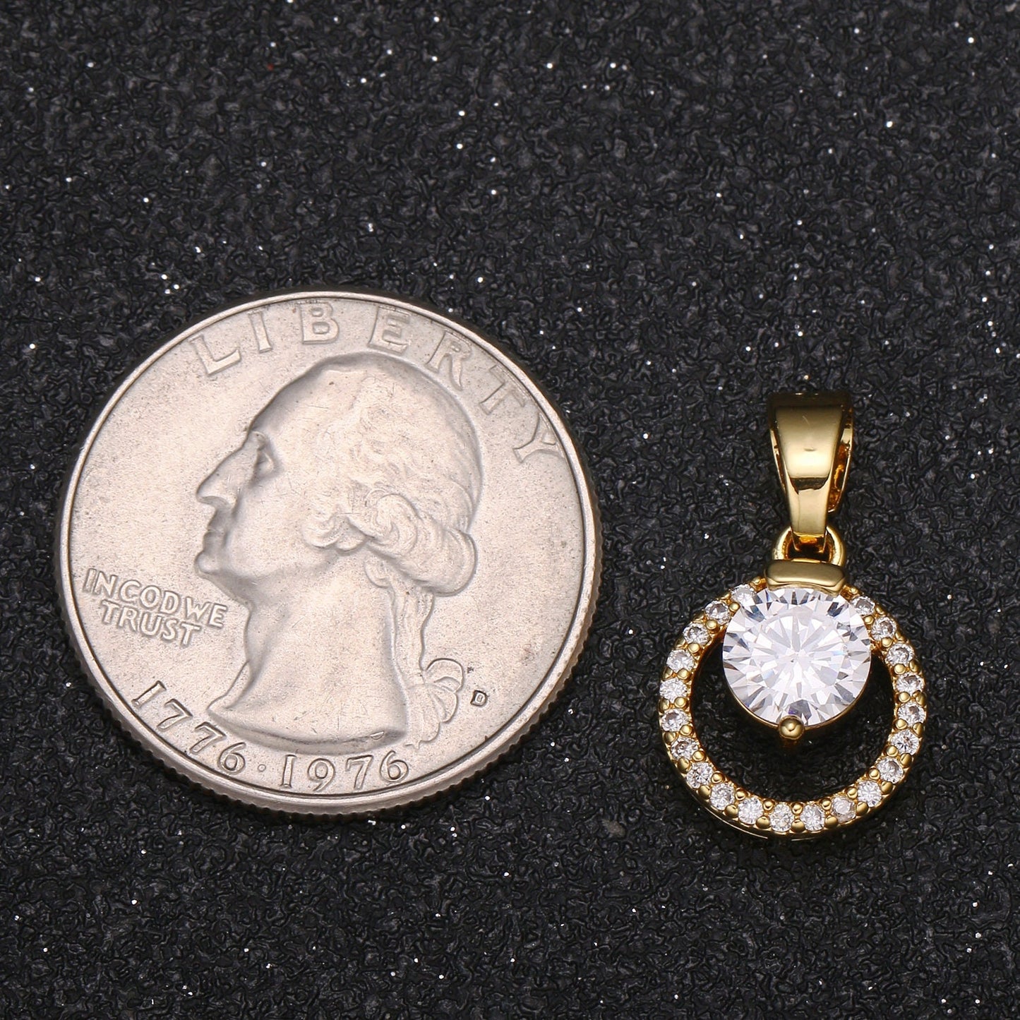 Gold Wreath CZ Round Charm Micro Pave Charm, Cubic Solitaire Jewelry Pendant Luxury Charm for Jewelry Supply -424