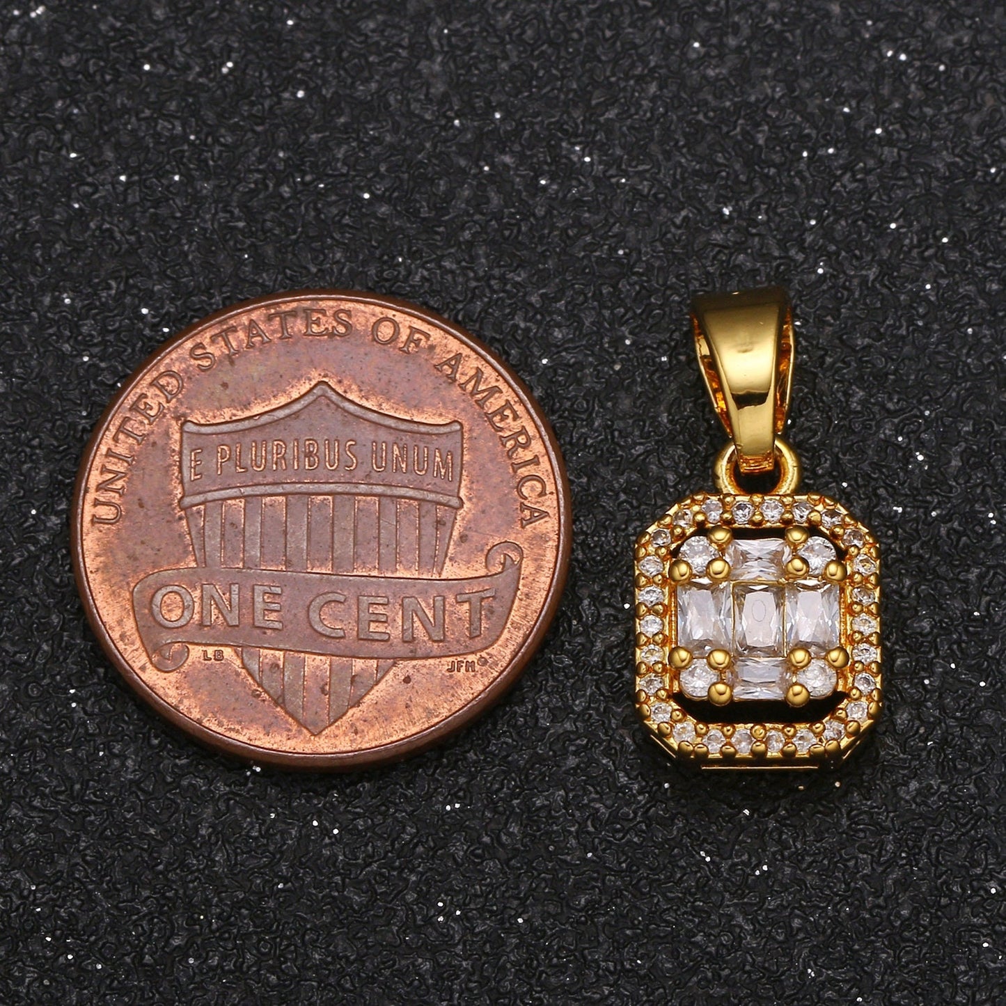 Gold Baguette CZ Geometric Charm Micro Pave Charm, Cubic Zirconia Cluster Jewelry Pendant Luxury Charm for Jewelry Supply -423