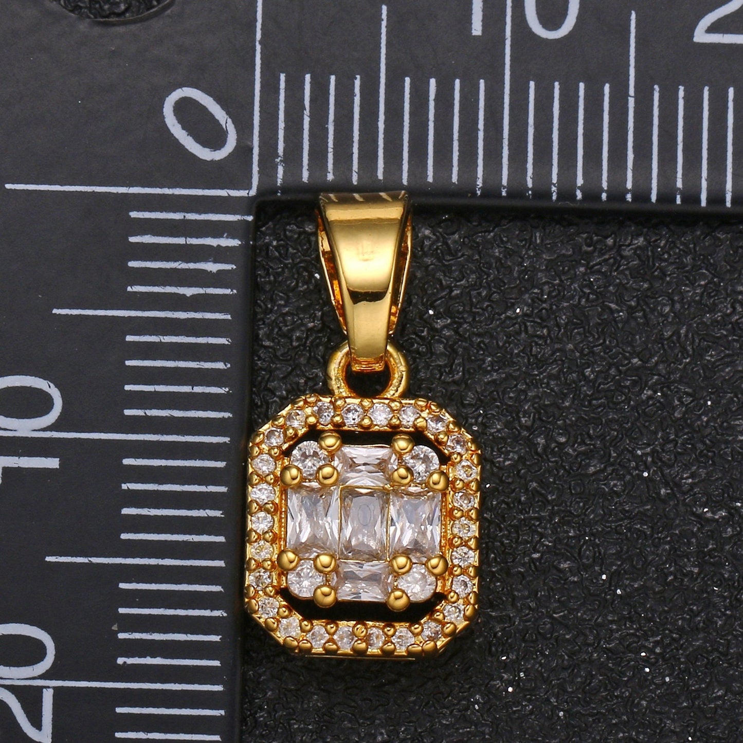 Gold Baguette CZ Geometric Charm Micro Pave Charm, Cubic Zirconia Cluster Jewelry Pendant Luxury Charm for Jewelry Supply -423