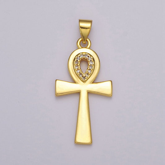 Egyptian Ankh Cross Charm necklace Amulet talisman for protection sacred symbol of life in jewelry 24k Gold Filled Cross Pendant, N-1389