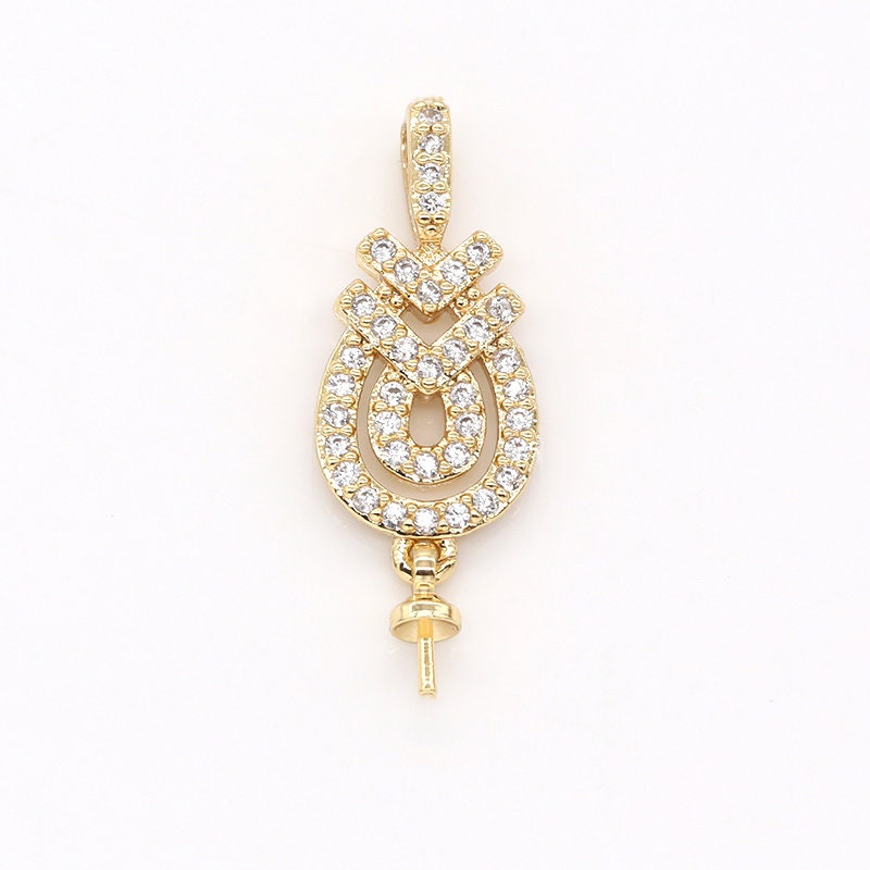 Gold Bead Cap with peg for top drilled beads CZ Micro Pave Supply Component -607