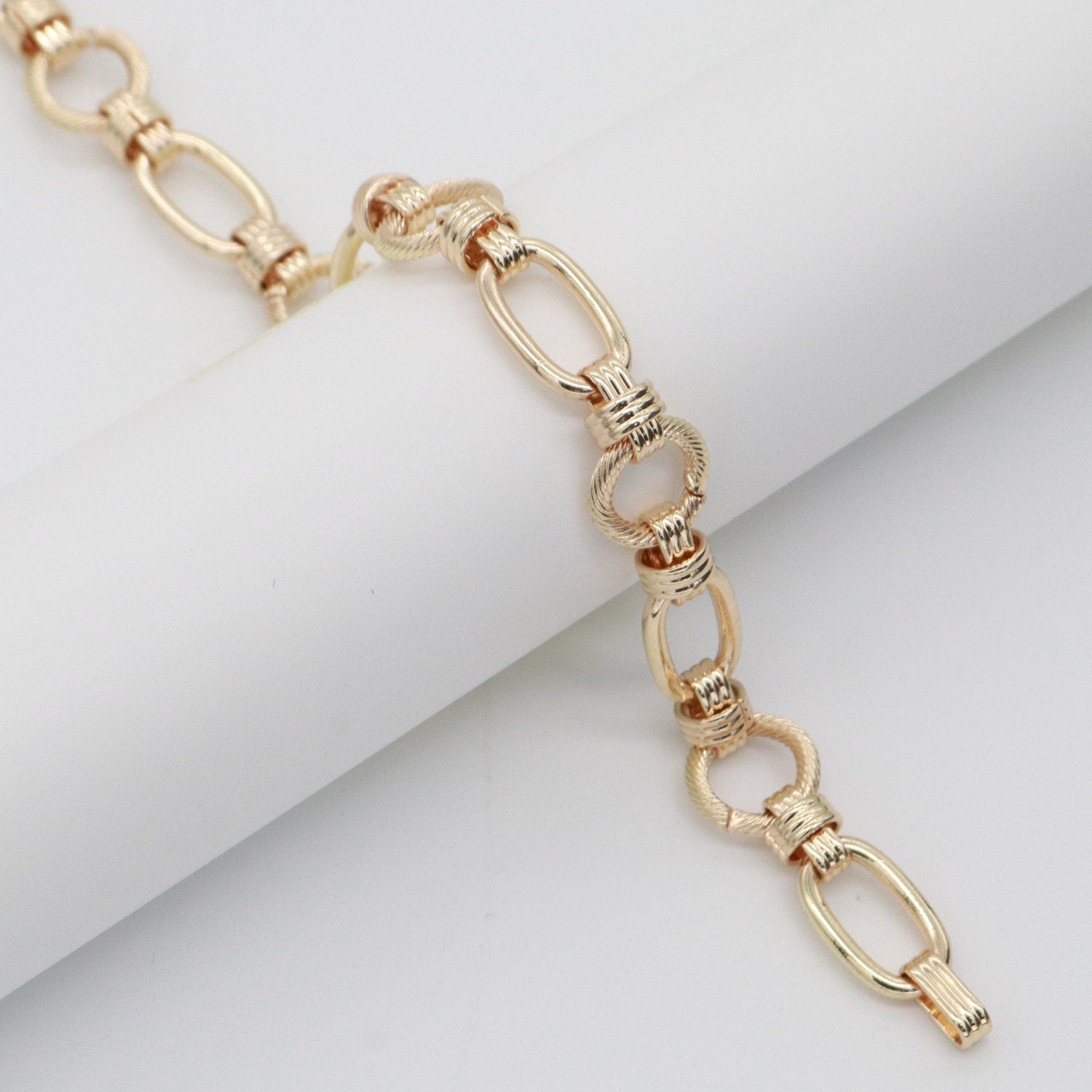 Gold Fancy Both sides Chain by Yard, Link Cable Double Round Chain by Foot, Wholesale bulk Roll Chain Jewelry Making 11.7 mm -557 , 558