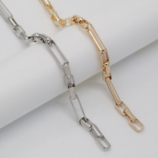 Gold Plated Shiny Square Paperclip Chain by Yard, Link Cable Rolo Elongate Chain, Wholesale bulk Roll Chain Jewelry Making, 559, 560