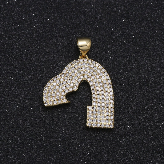 Gold Micro Pave Half Heart Pendant for Necklace Component