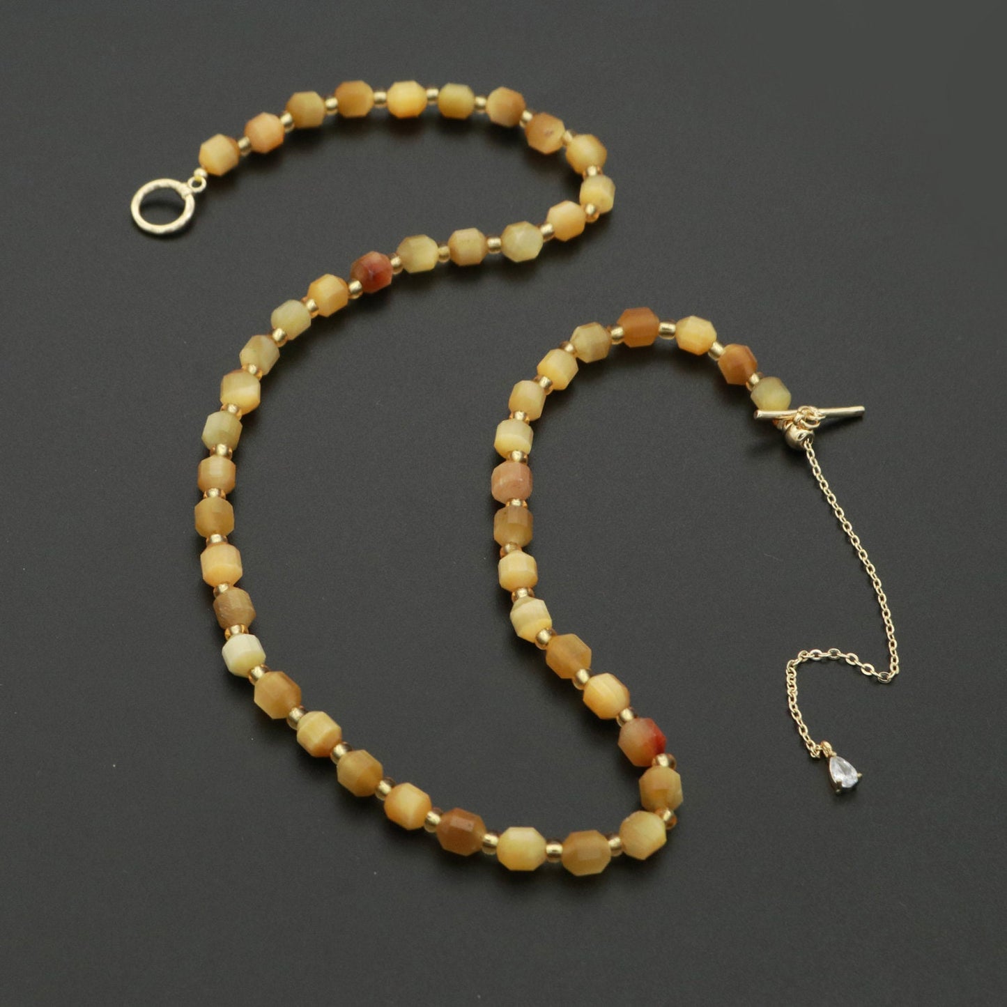 Tiger Eye Bead Necklace 5.6mm Beads Mini Tiger Eye Bead Necklace 16.5" necklace with OT Toggle Clasp WA-249