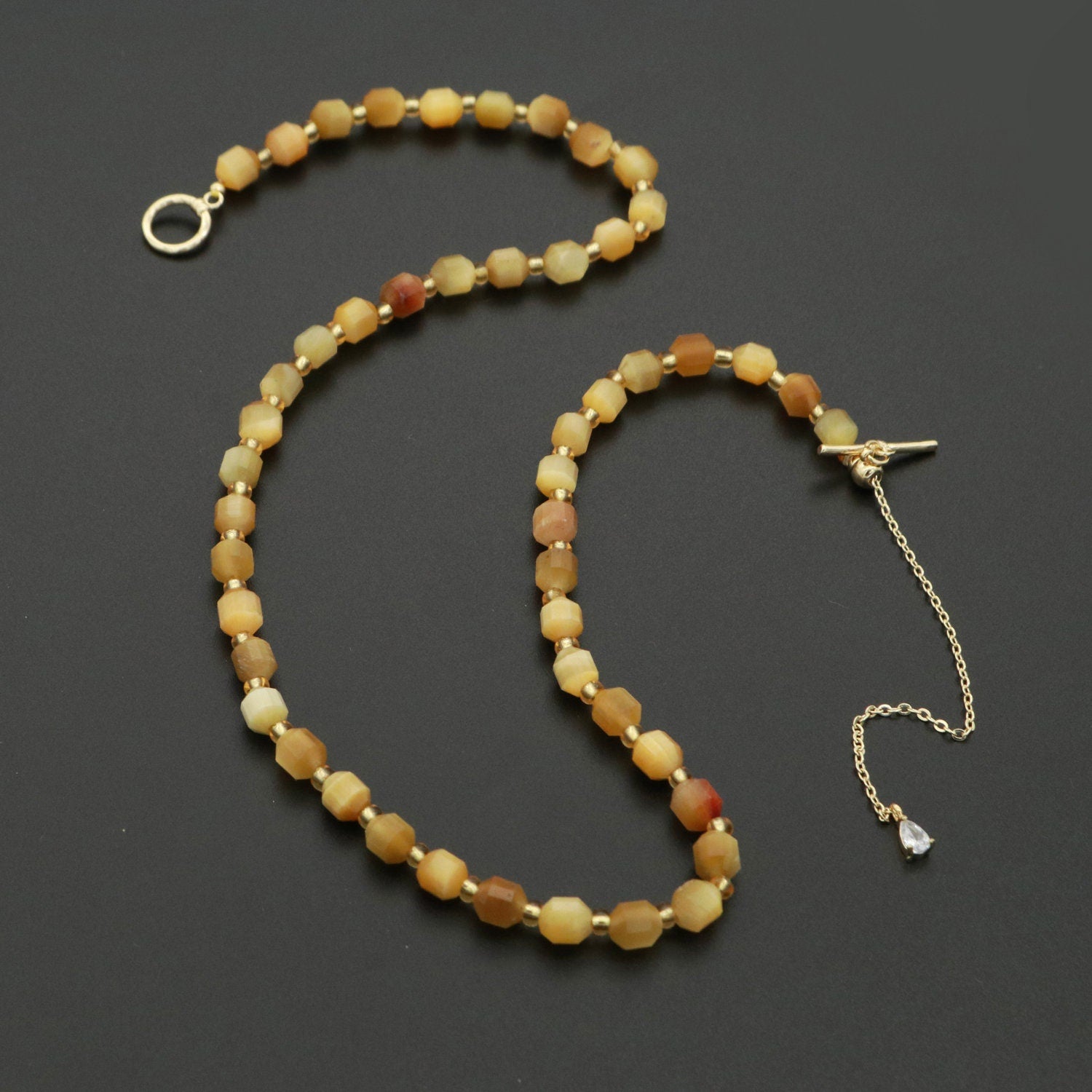 Tiger Eye Bead Necklace 5.6mm Beads Mini Tiger Eye Bead Necklace 16.5" necklace with OT Toggle Clasp WA-249