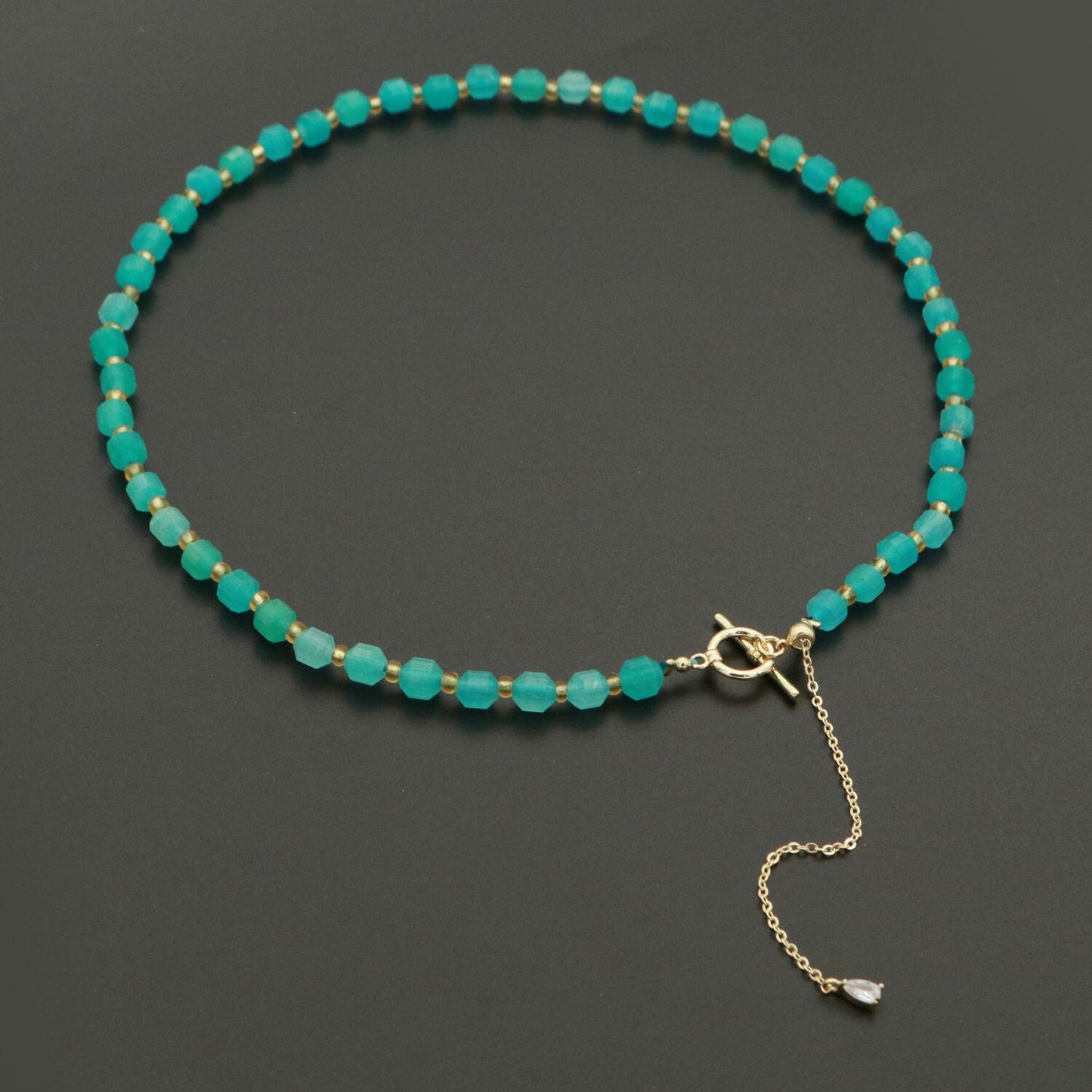 Green Agate Bead Necklace 5.6mm Beads Mini Agate stone Bead Necklace 16.5" necklace with OT Toggle Clasp WA-250