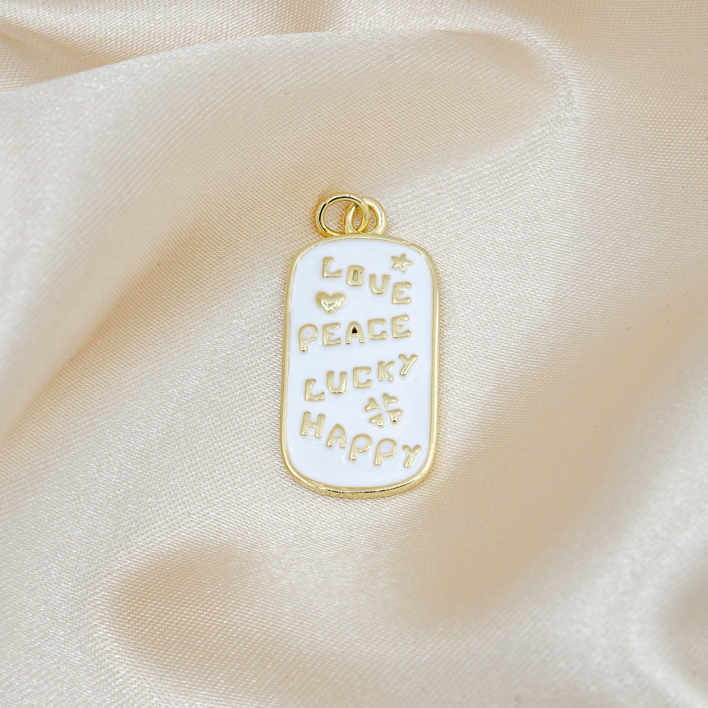 Black / Red / White Gold Tag Charm Enamel Military Tag Pendant Love Peace Lucky Happy Word Charm for Necklace Bracelet Earring Supply