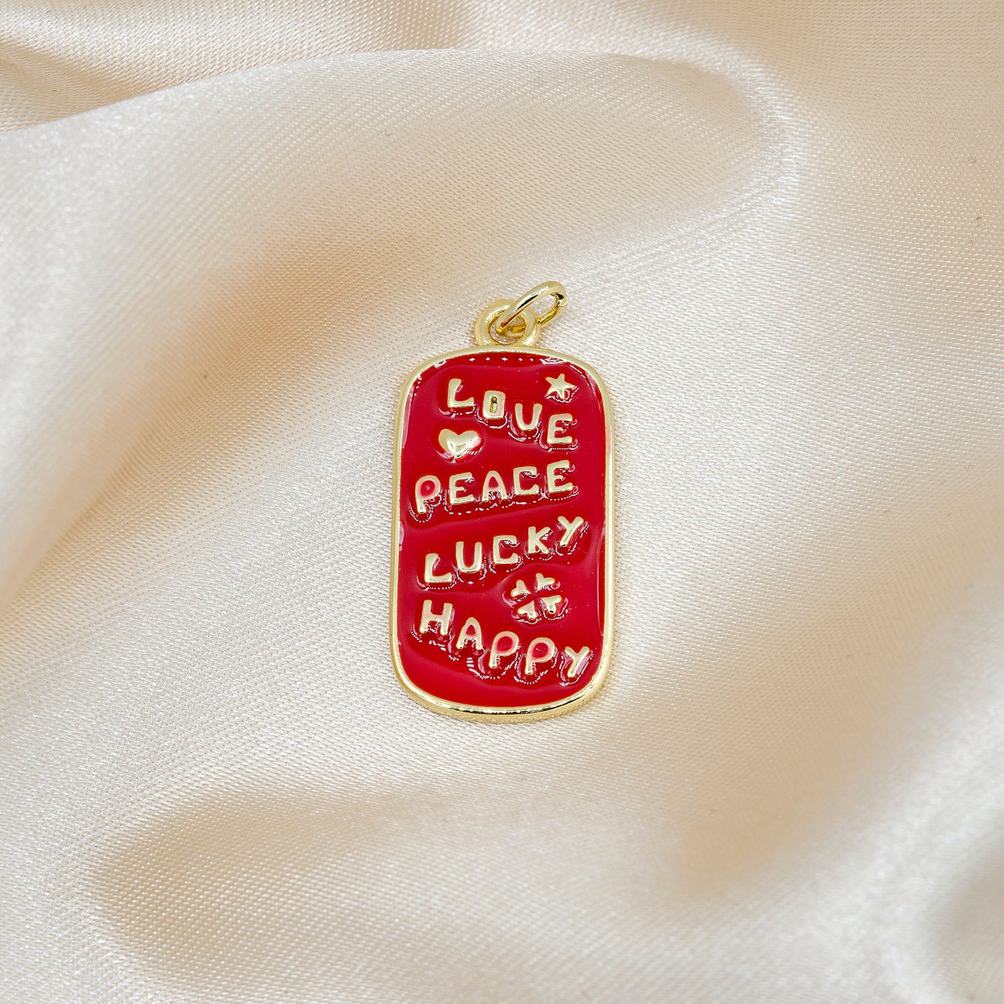 Black / Red / White Gold Tag Charm Enamel Military Tag Pendant Love Peace Lucky Happy Word Charm for Necklace Bracelet Earring Supply