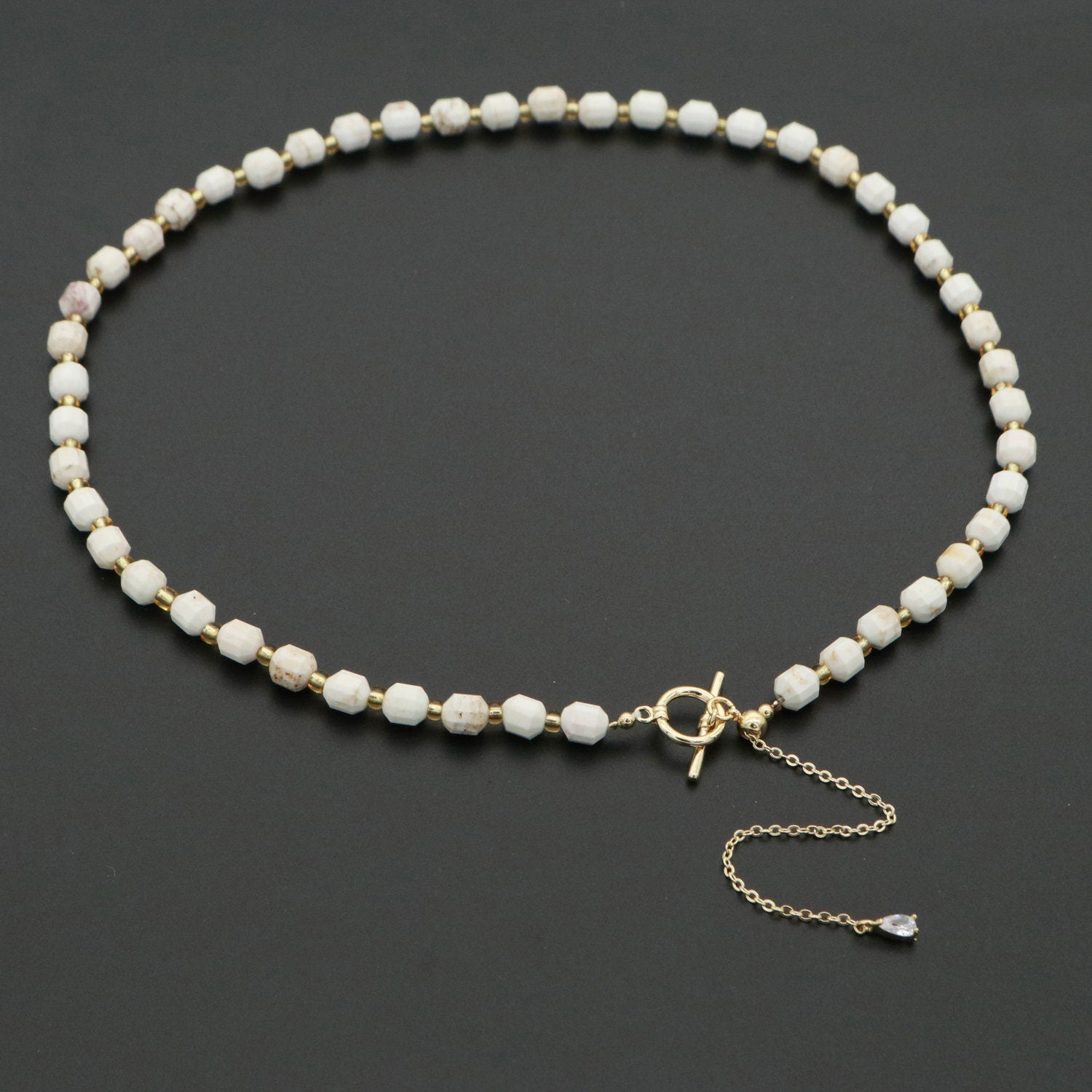 Howlite Necklace 5.6mm Beads Mini Howlite stone Bead Necklace 16.5" necklace with OT Toggle Clasp WA-254