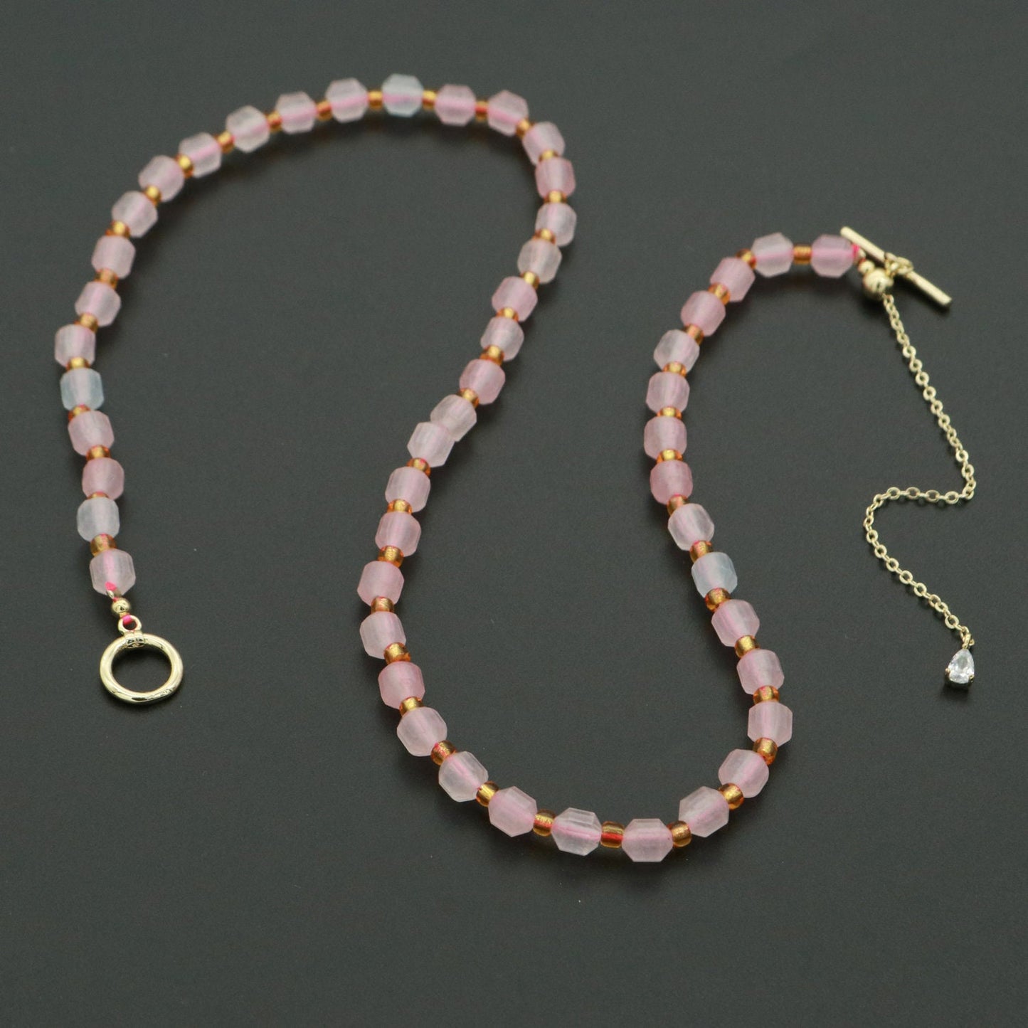 Pink Morganite Necklace 5.6mm Beads Mini Morganite stone Bead Necklace 16.5" necklace with OT Toggle Clasp WA-255