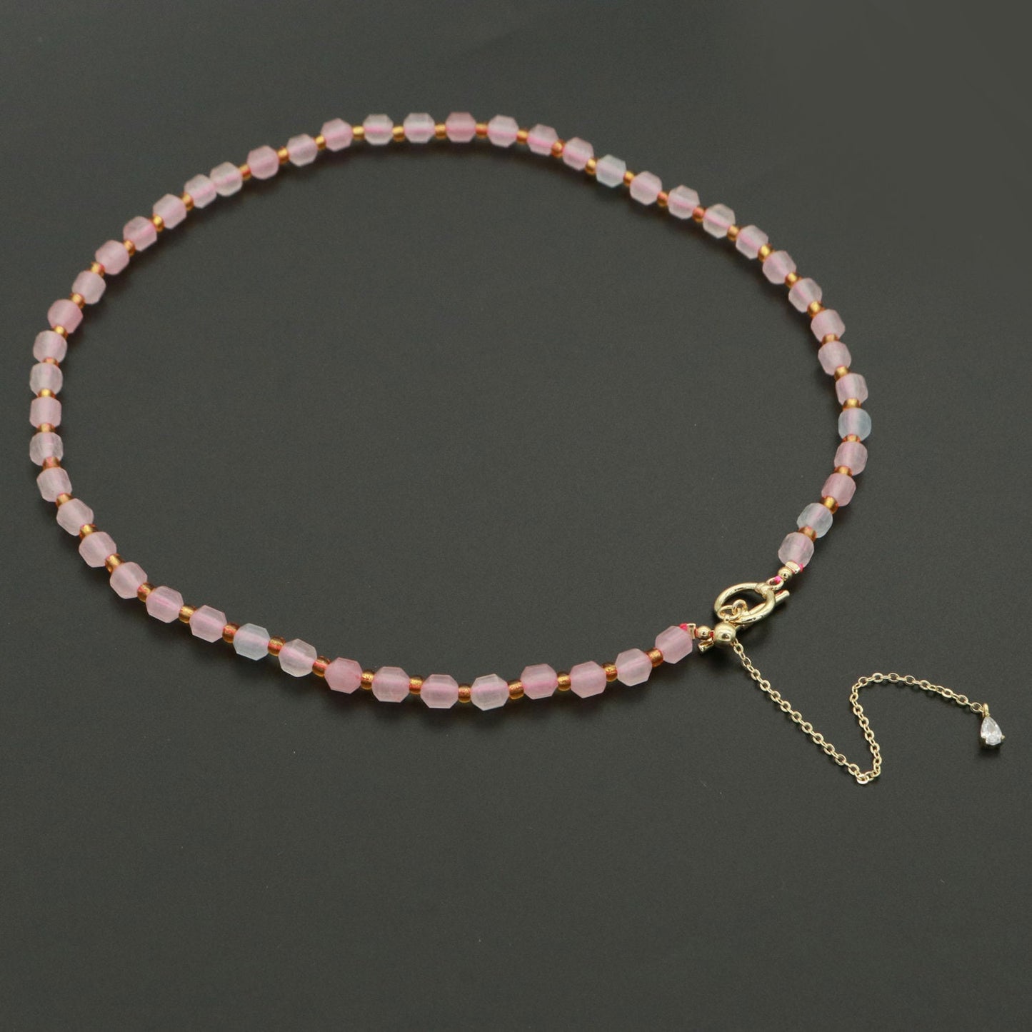 Pink Morganite Necklace 5.6mm Beads Mini Morganite stone Bead Necklace 16.5" necklace with OT Toggle Clasp WA-255