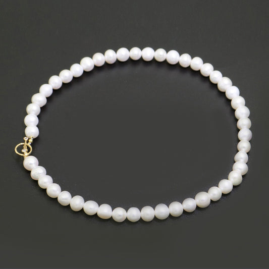 White Freshwater Pearl Necklace, Gold Filled Necklace, White Bridal Pearl Choker, Necklaces for Women, 8 mm Pearl Necklace 15 inch, WA-264