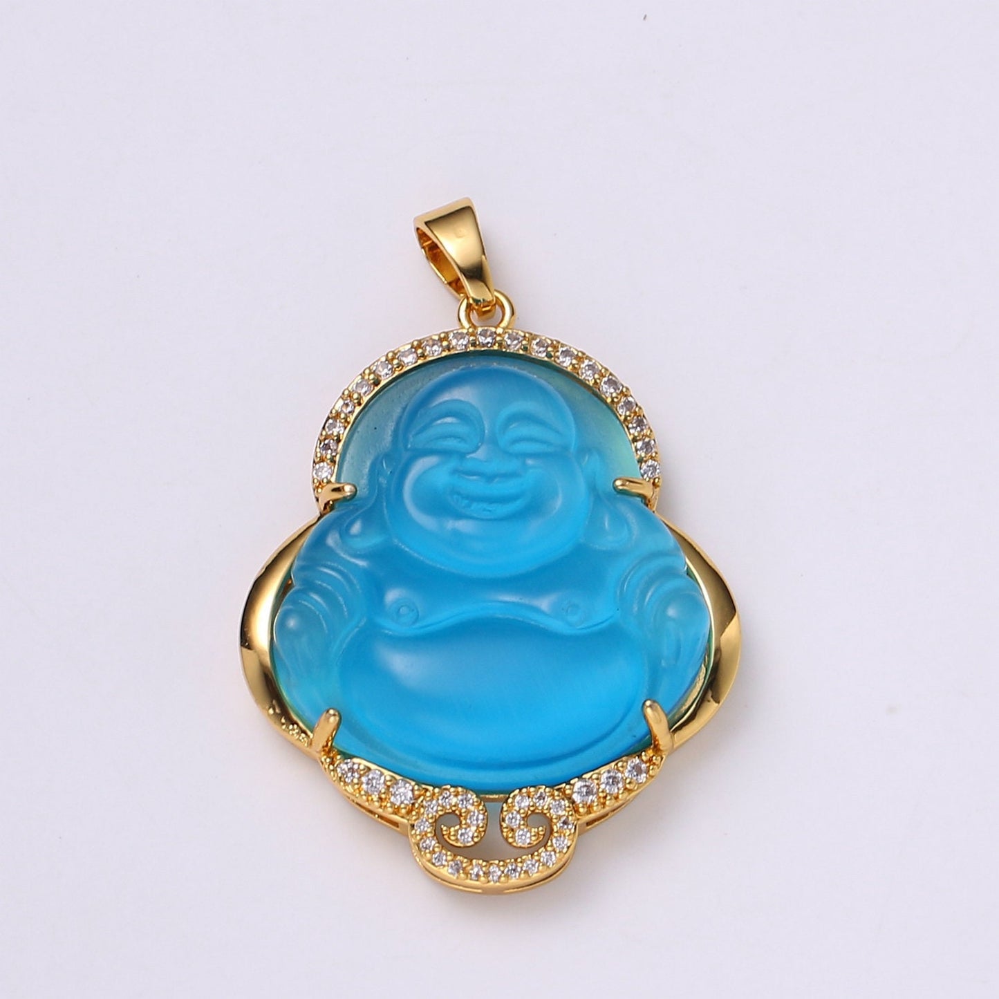 14k Gold Filled Buddha Pendant for Necklace Laughing Buddha Charm Green Buddha Charm for Statement Necklace Religious Jewelry